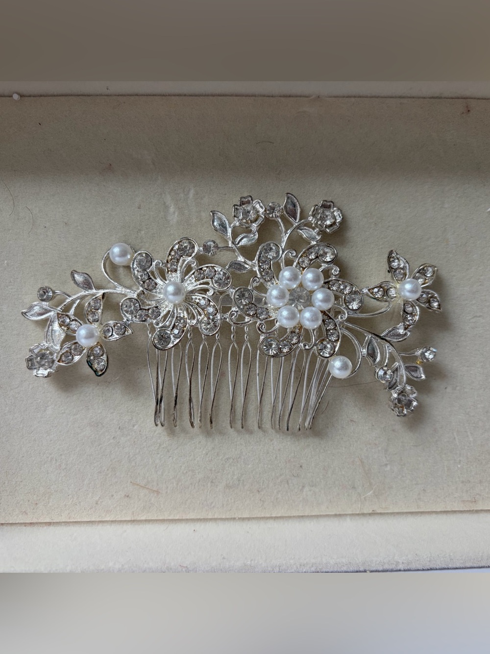 Silver Pearl Floral Hair Comb for Women